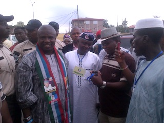 Jide Jimoh (left) with well wishers after the election