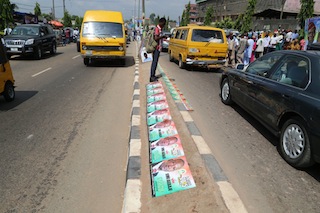 Jimi Agbaje's posters on the street of Ojota Oregun road, Ikeja
