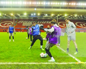 •Liverpool players train ahead of their Champions League cracker with Basel at Anfield