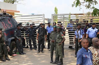 Policemen at the entrance