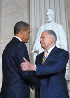 Edward Brooke, right, with Obama in 2009
