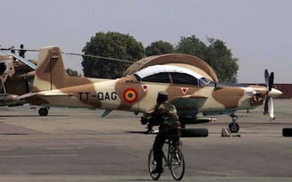 A Chadian military airplane stationed at the airport of N’Djamena