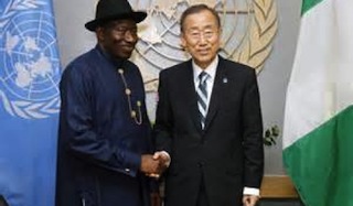 L-R: President Goodluck Jonathan and Ban Ki-Moon