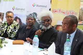 From left Olufunlayo Balogun, Lagos State, Commissioner for Culture and Tourisum, Disu Holloway, Prof Wole Soyinka and Victor Ezenwoko