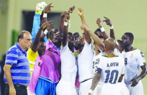 •Ghana players celebrate their qualification to the final of the 2015 AFCON against Ivory Coast after beating Equatorial Guinea yesterday