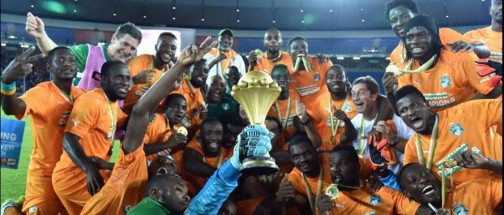 The Jubilant Ivorians with their trophy
