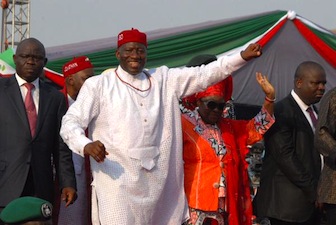 President Goodluck Jonathan during his presidential campaign rally in Delta on Wednesday