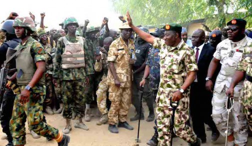 Jonathan Greeting troops in Baga