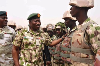 President Jonathan visits Mubi greets Nigerian troops battling Boko Haram