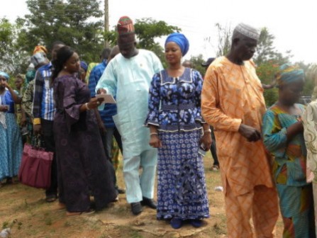 Gov. Amosun and wife, Funso: queue to vote in Abeokuta