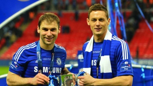 Serbian Duo: Branislav Ivanovic and Nemanja Matic celebrate winning the Capital One Cup