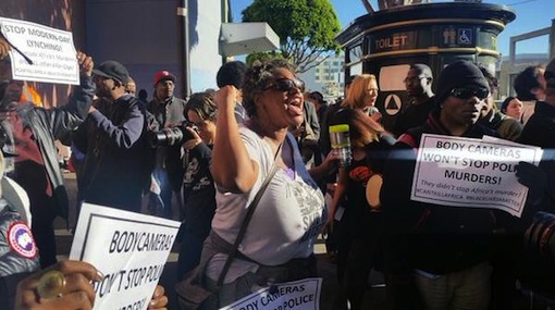 Protesters march to LAPD headquarters after fatal police shooting of a homeless man Photo: NBC News