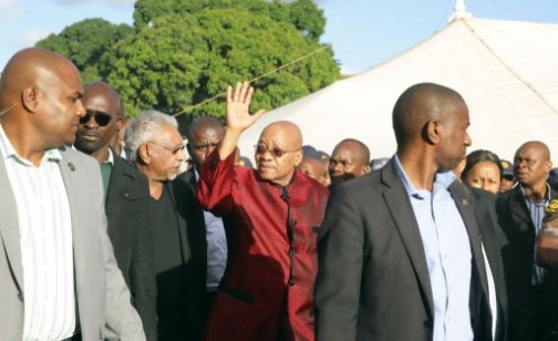 Zuma, waving arriving at the Durban camp
