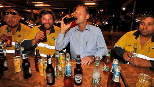 PM Tony Abbott in previous beer chugging