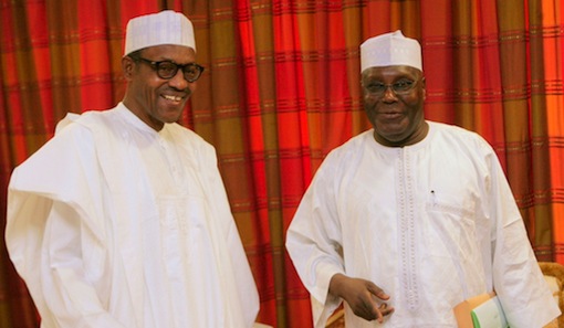 President-elect Muhammadu Buhari receives former Vice President and chieftain of APC,  Atiku Abubakar during a courtesy visit at Defence House, Abuja on Wednesday, 29 April 2015