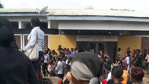 PROTESTANTS IN FRONT OF JAJA HEALTH CENTRE