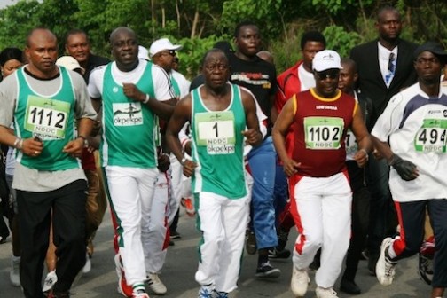 FILE PHOTO: Governor Adams Oshiomhole of Edo State (M) during the last Okpekpe marathon in Edo State