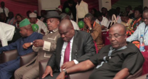 Governor Nyesom Wike (second right) sleeps off during the retreat