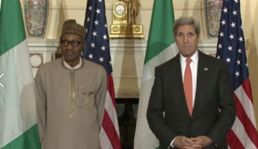 L-R: President Muhammadu Buhari and John Kerry