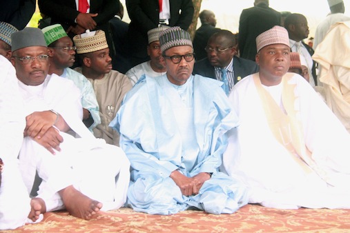Lt Gen. Abdulrahman Dambazau(rtd), President Muhammadu Buhari and Senate President Bukola Saraki (1)