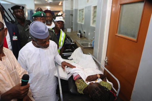 Vice President Prof. Yemi Osinbajo with the victims of the Gombe bomb attack