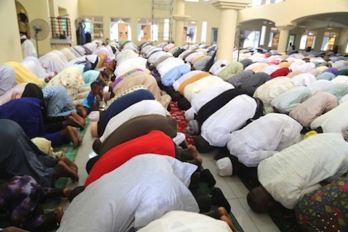 Heads bowed in reverence to God at NASFAT mosque