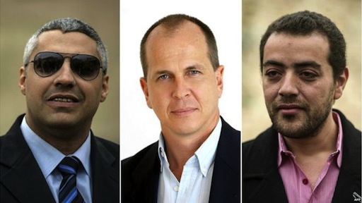 L-R: Mohamed Fahmy (left), Peter Greste and Baher Mohamed Photo: BBC