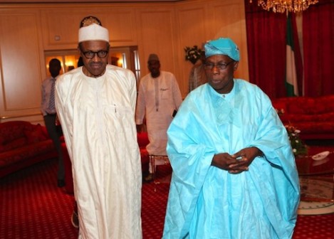 FILE PHOTO: President Muhammadu Buhari land Chief Olusegun Obasanjo at the Aso Villa
