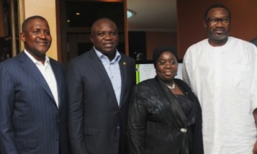 L-R: Aliko Dangote, Governor Akinwunmi Ambode, Dr Idiat Adebule and Femi Otedola