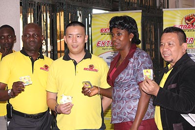 L-R: Charles Onwondi, Sales Manager, Kalbe International; Novan BIll, Brand Manager, Kalbe International; Mrs Emme Akande, Head, Monitoring and Enforcement of Advertising Practitioners Council of Nigeria, and Didik Novandi, Country Manager, Kalbe International, at the final raffle draw promo for Extra Joss win promo in Lagos, recently. 