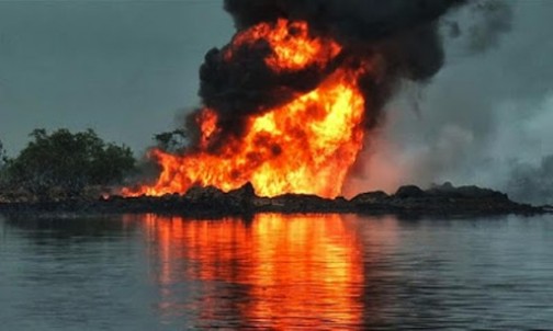 FILE PHOTO: Fire from the crude pipeline at Tebidaba-Clough Creek line operated by Agip