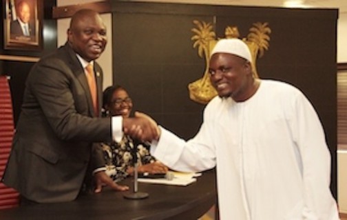 FILE PHOTO: Governor Akinwunmi Ambode of Lagos State shake hands with Abdulhakeem Abdullateef, the Amirul Hajj