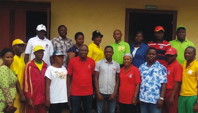 Olu Akapo, Sports Director, Lagos SUBEB (5th in front row)   with members of Lagos SUBEB Sports Officers and some members of Kiddies   Olympics PMT during a meeting in Lagos recently