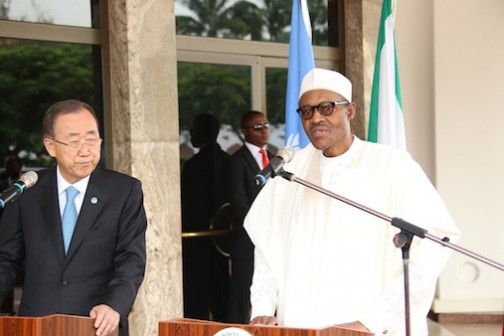 President Muhammadu Buhari (R) and UN Secretary General, Ban ki-Moon
