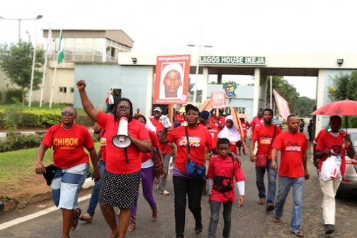 Members of Women for Peace and Justice at Lagos House Alausa, Ikeja, marking the 500 days of Chibok Girls.  Photo Idowu Ogunleye