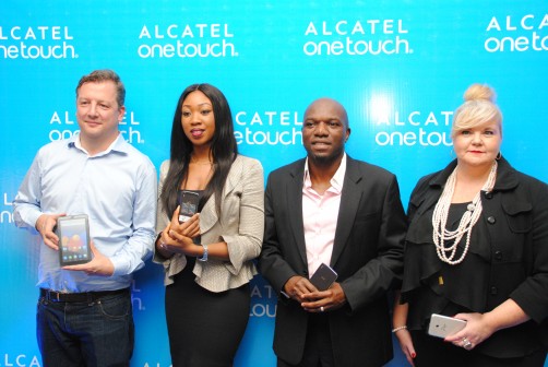  L-R Julien Fourit, Director Sales, Africa, Alcatel Onetouch, Gozy Ekeh-Ijogun, Managing Director, TD Mobile, Nick Imudia, Regional Director for Nigeria and Central Africa, Alcatel Onetouch and Kath Smith, Senior Area Marketing Manager for Africa, Alcatel Onetouch at the relaunch of the Alcatel Onetouch brand in Nigeria.