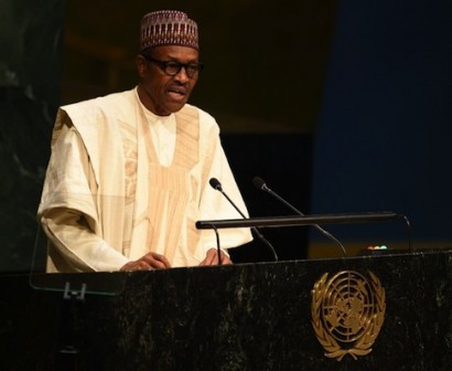 FILE PHOTO: President Muhammadu Buhari addressing the UN General Assembly on 28 September