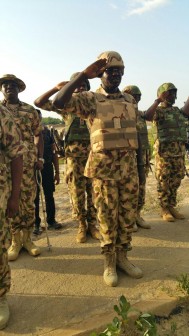 Chief of Army Staff, Lt. Gen Buratai with officers and troops in Gamboru Ngala, Borno State