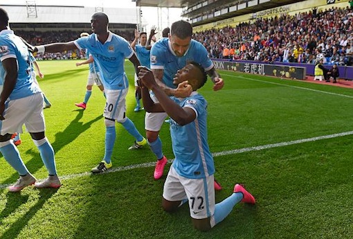 Kelechi Iheanacho celebrates after scoring for Manchester City