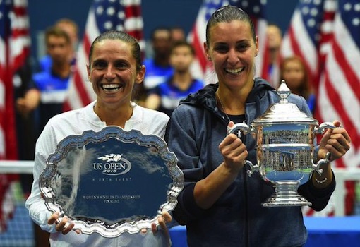 Flavia Pennetta, right, with runner up, Roberta Vinci