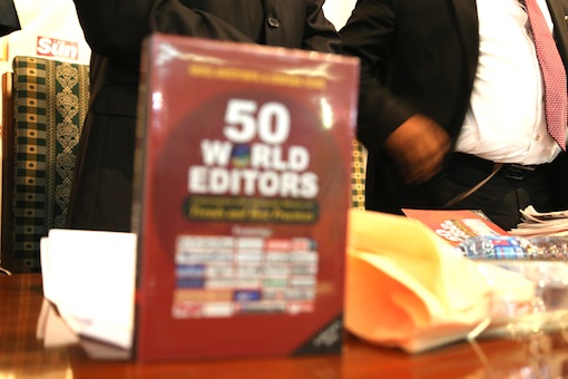 The book titled 50 World Editors, authored, by Mike Awoyinka and late Dimgba Igwe Photo: Idowu Ogunleye/PM News