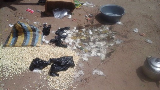 Abandoned foodstuff at cleared Boko Haram camp