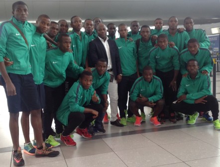 Coach Emannuel Amuneke and the Eaglets after their arrival in Santiago, Chile, for the U-17 World Cup  which they won