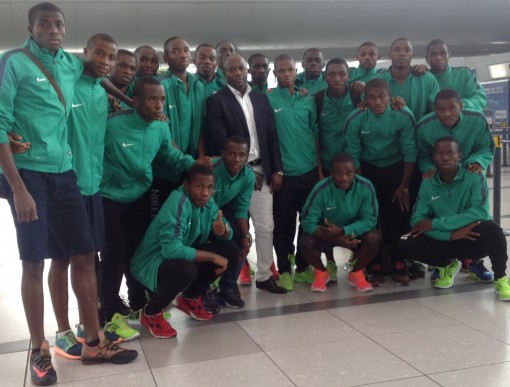 Coach Emannuel Amuneke and the Eaglets after their arrival in Santiago, Chile, for the U-17 World Cup kicking off this weekend