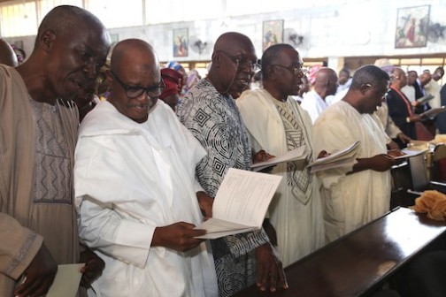 L-R: Gbenga Kaka, Senator Akin Odunsi, Admiral Toye Sode, Col Dan Akintonde and Senator Iyiola Omisore.  Photo: Idowu Ogunleye/PM News