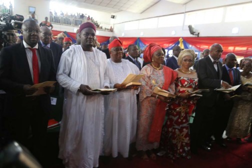 A cross section of the new commissioners taking their oath of office