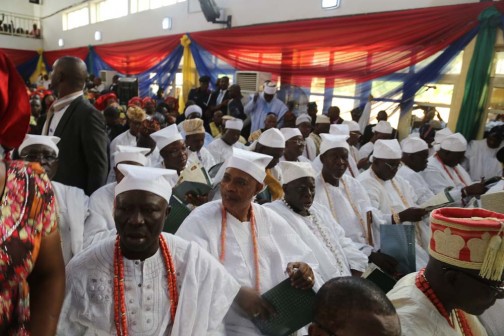 Lagos monarchs and other dignitaries at the swearing in of new commissioners in Lagos