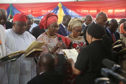 Another cross-section of new commissioners taking their oath of office.