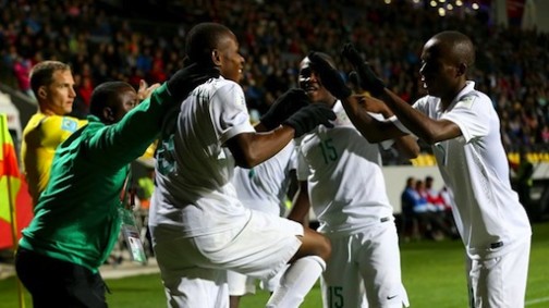 Nigeria's U-17 players celebrate after scoring against Chile Photo: Getty Images