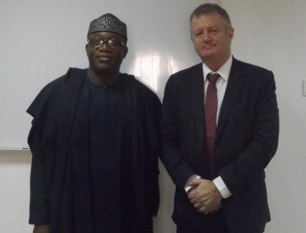   Minister of Solid Minerals Development, Dr Kayode Fayemi, with the Australian High Commissioner to Nigeria, Mr Jonathan Richardson, during a courtesy visit by the High Commissioner to his office in Abuja on Friday.